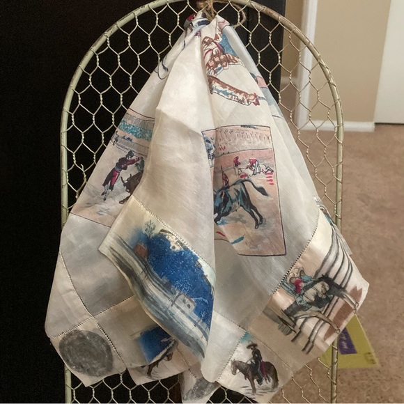 Vintage Silky Scarf with Bullfighting Theme - Picture 6 of 6